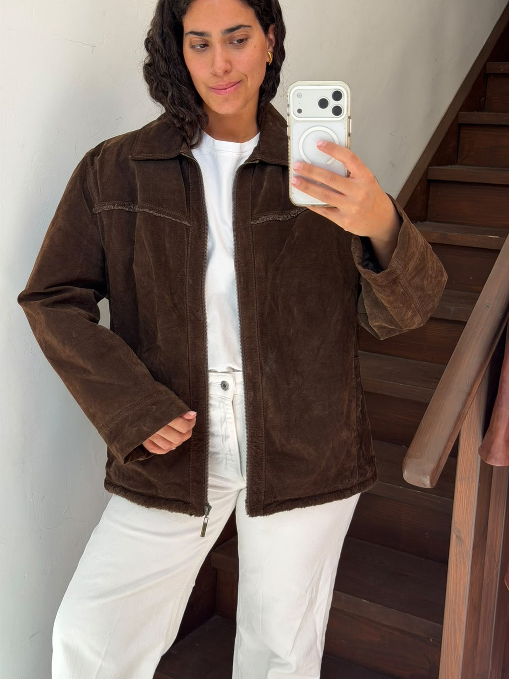90s Oversized Brown Genuine Suede Jacket Size L