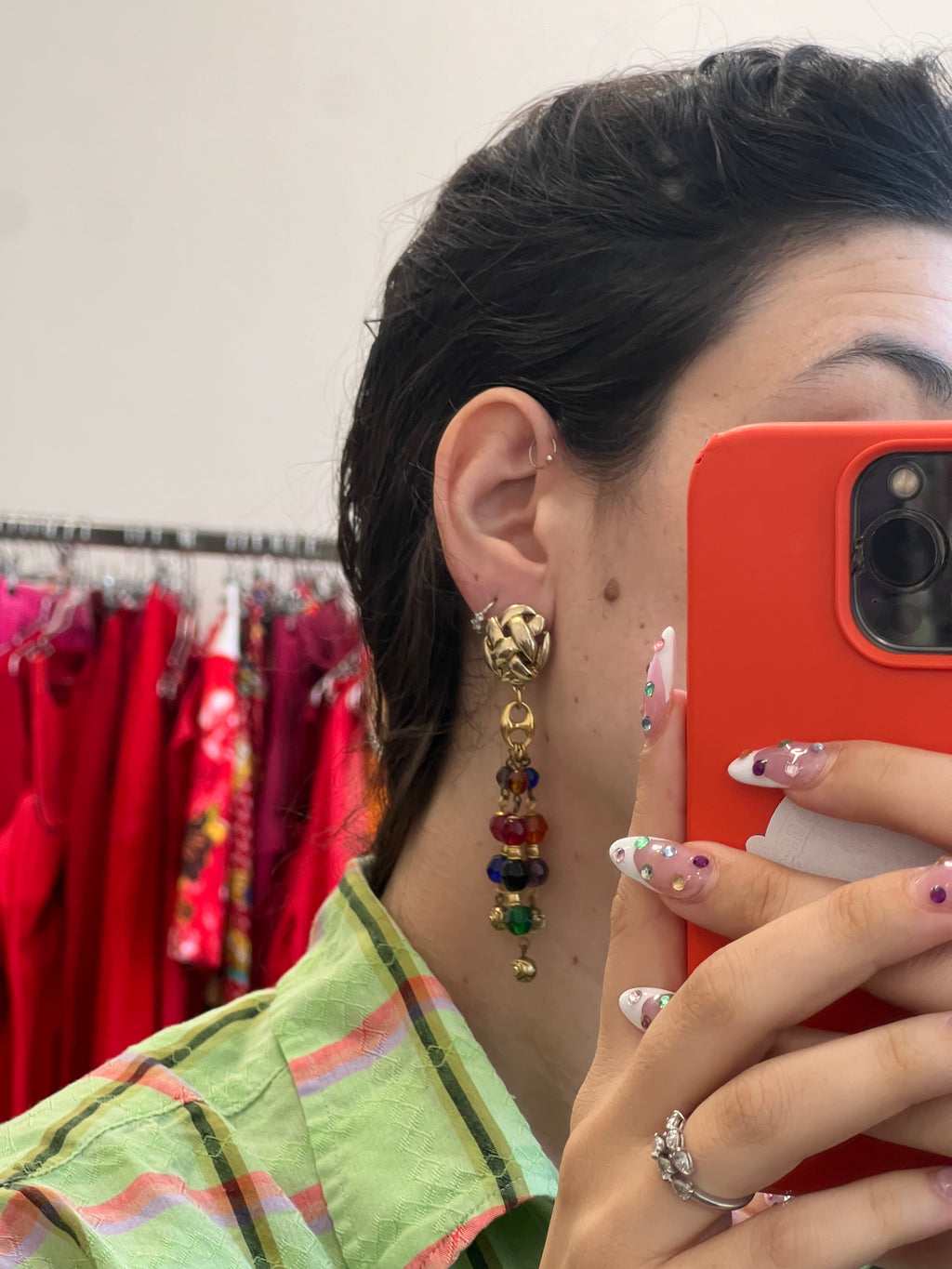 Gold Colored Earrings with colorful beads