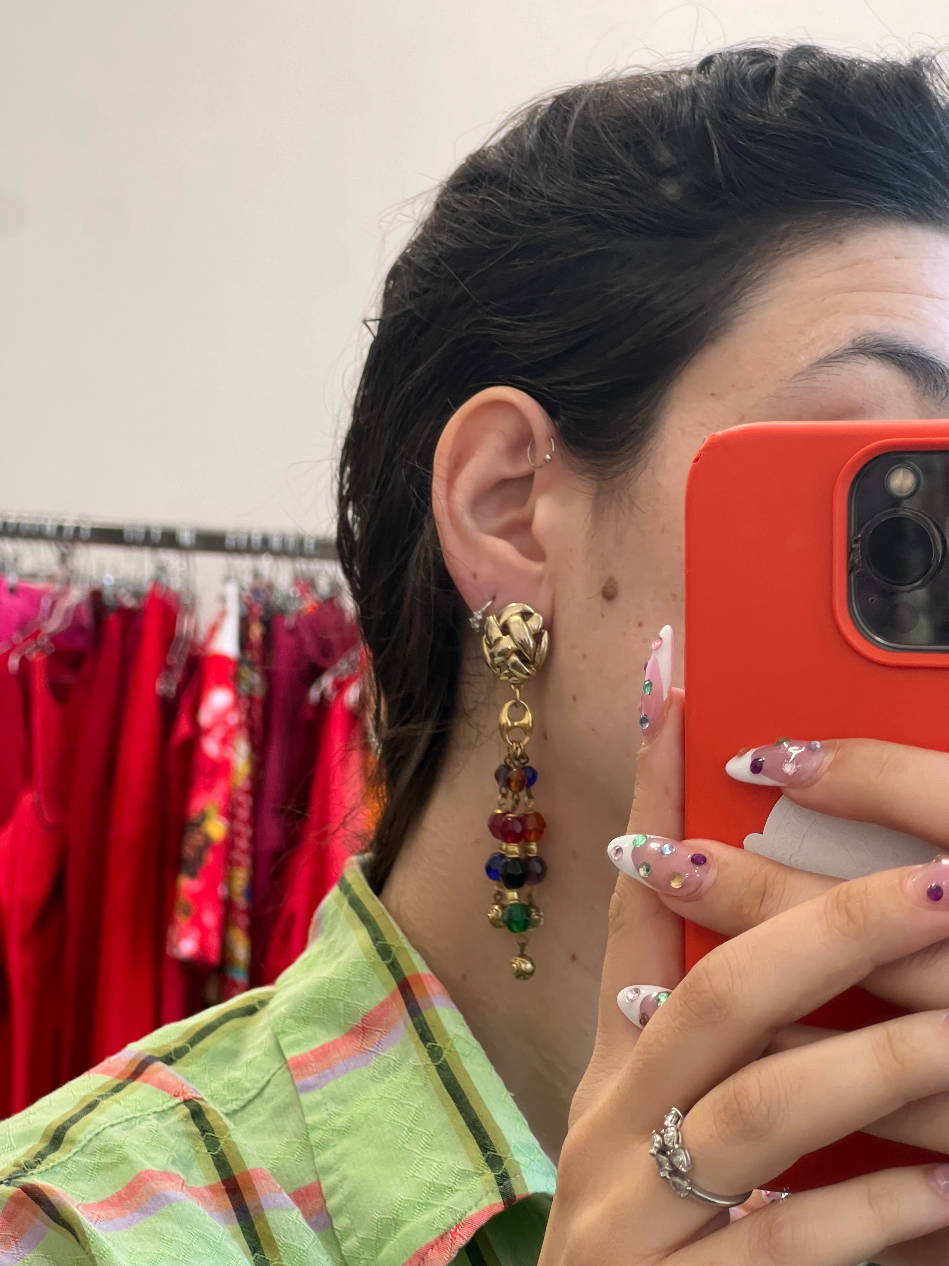 Gold Colored Earrings with colorful beads