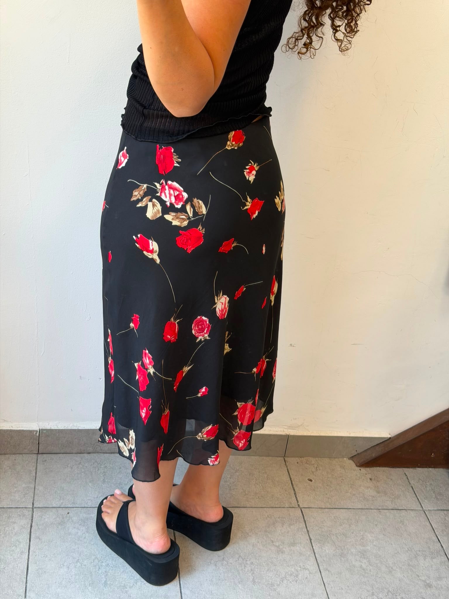Flowery Mid-Length Skirt 44-46