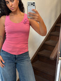 SISLEY Pink Tank Top With Flowers Crochet Size S