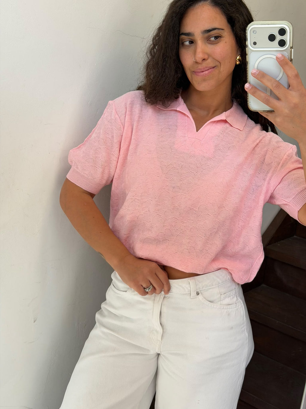 Pink Polo Knit Shirt Size L