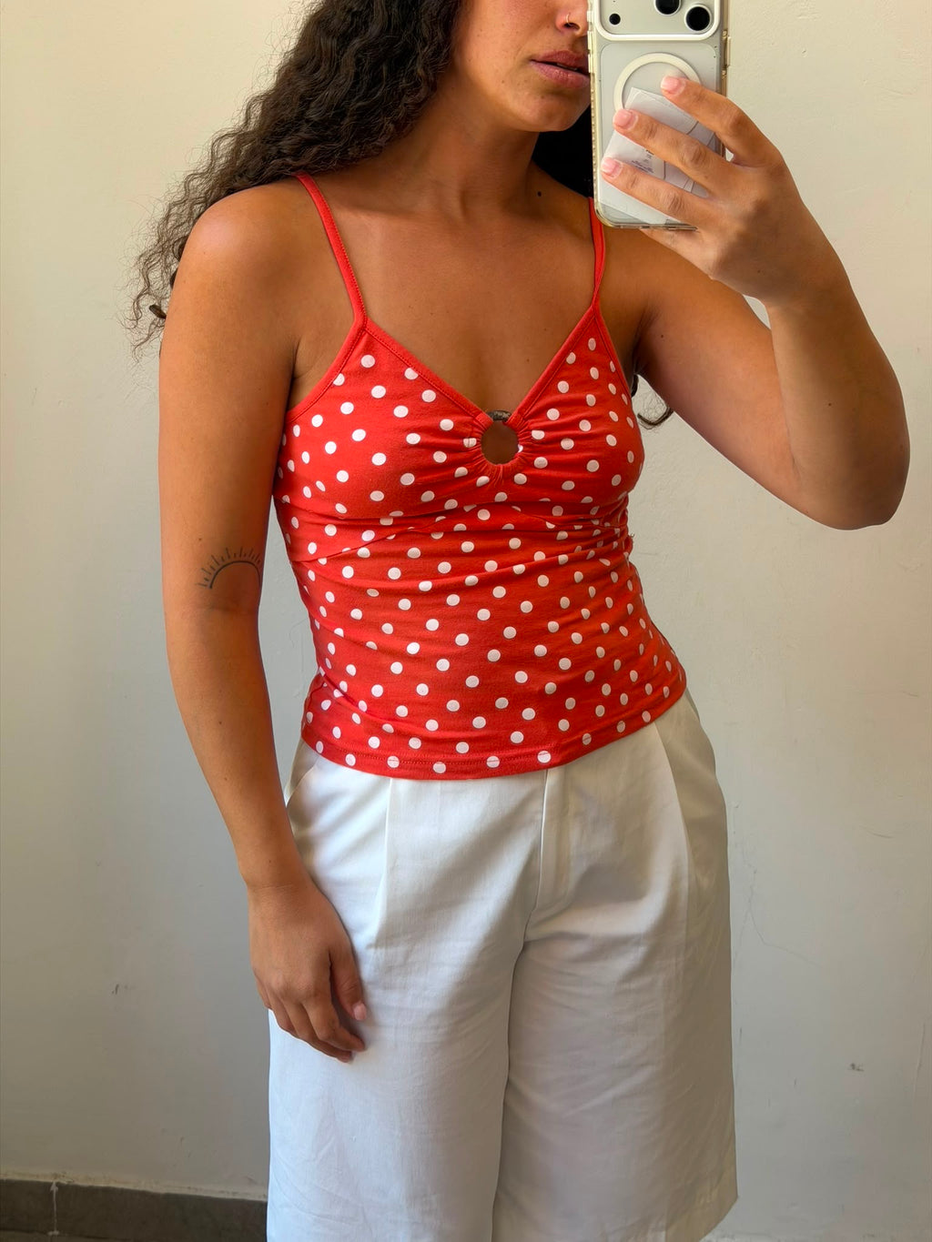 Orange Y2K dotted top S-M