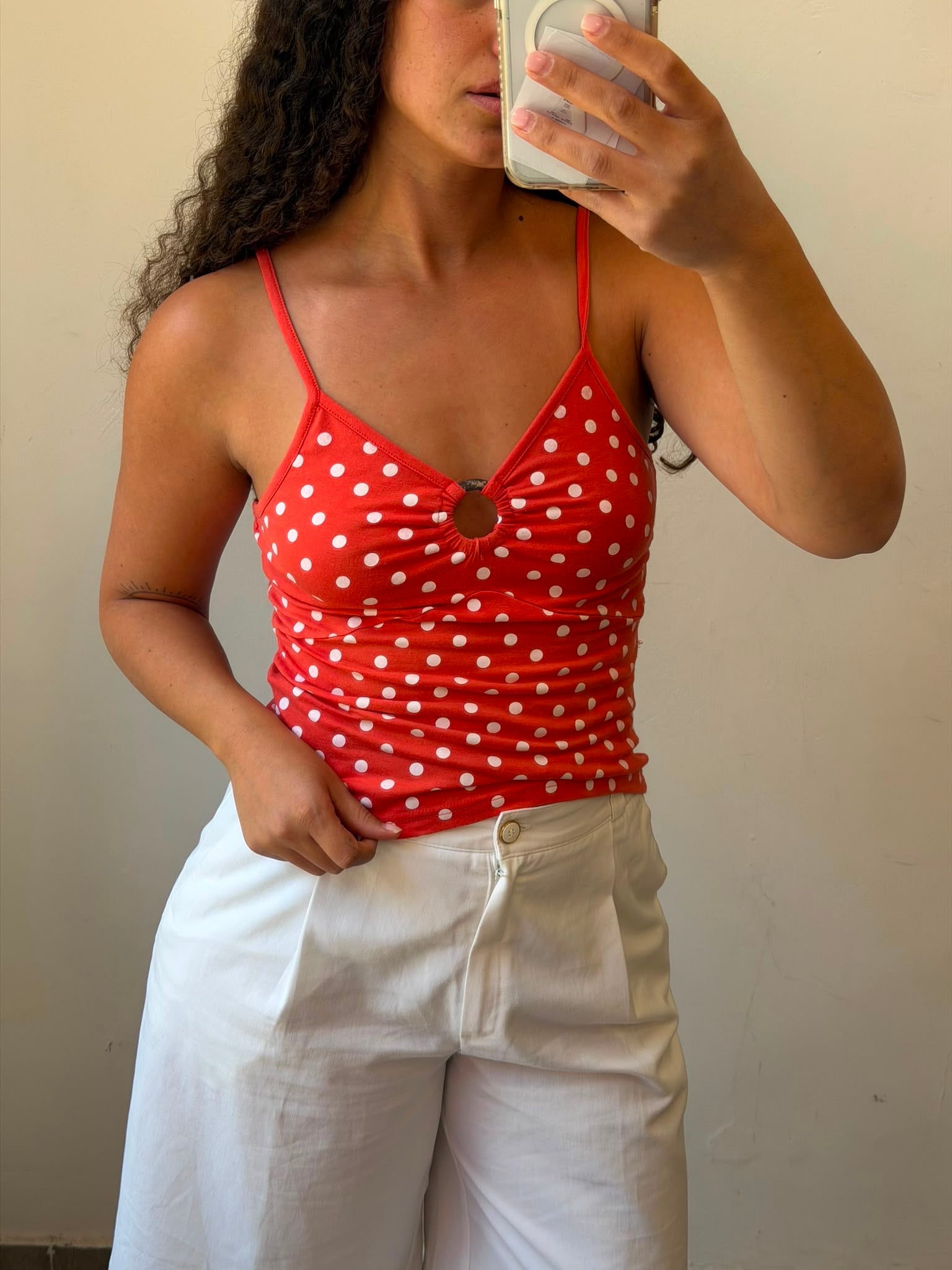 Orange Y2K dotted top S-M