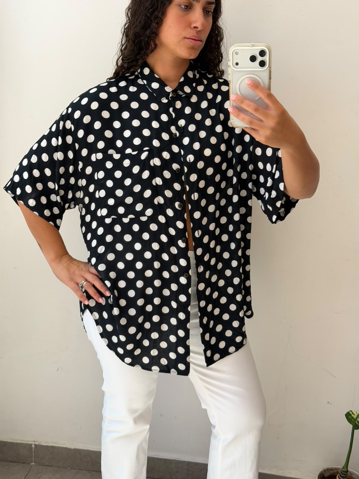 Polka dots button up shirt size XL