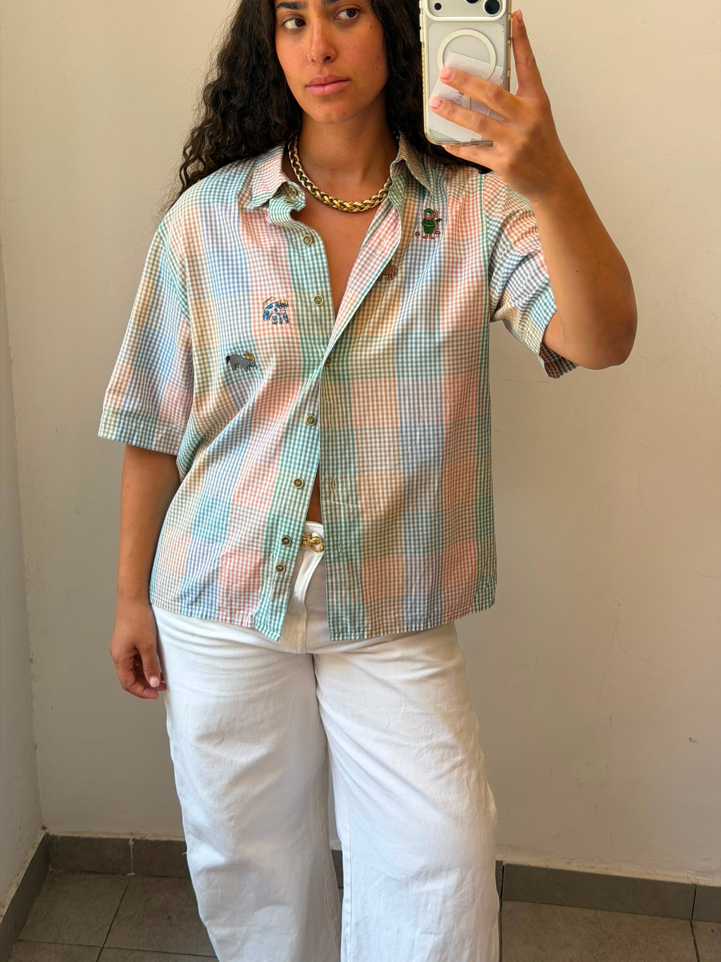 Checkered Botton-up short sleeve shirt M-L