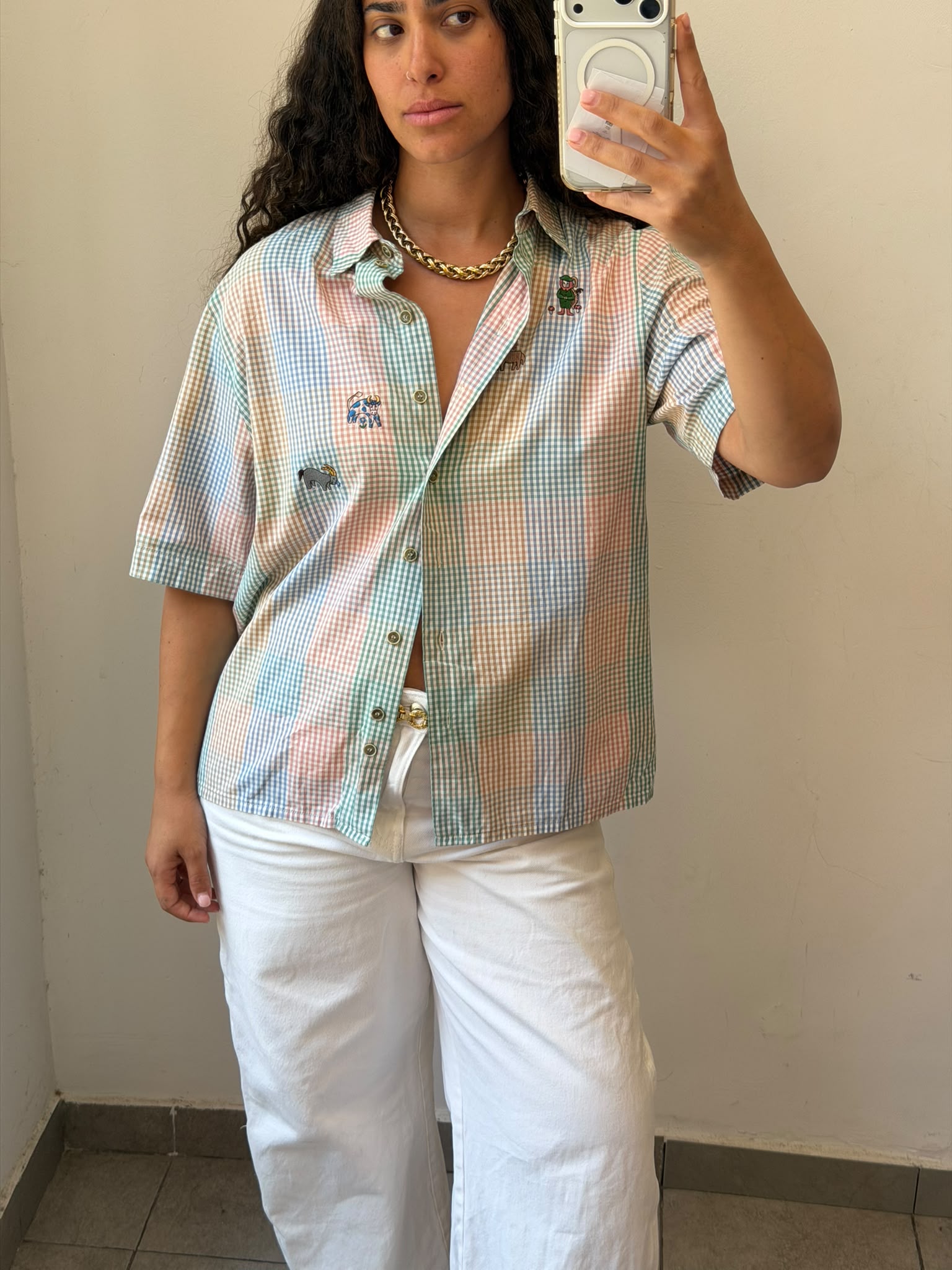 Checkered Botton-up short sleeve shirt M-L