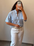 Striped Botton-up short sleeve shirt M-L