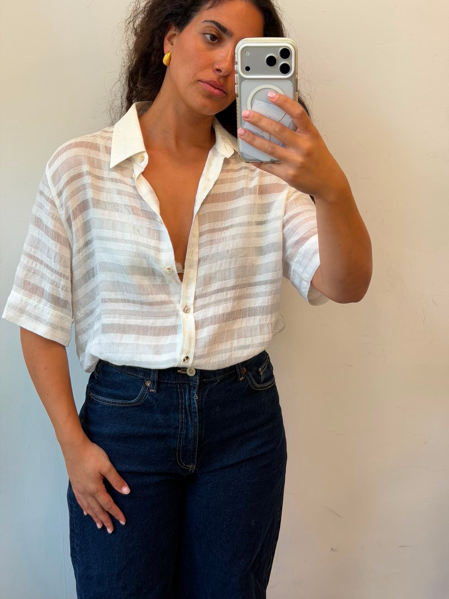 See Through Bottom-up shirt in white L