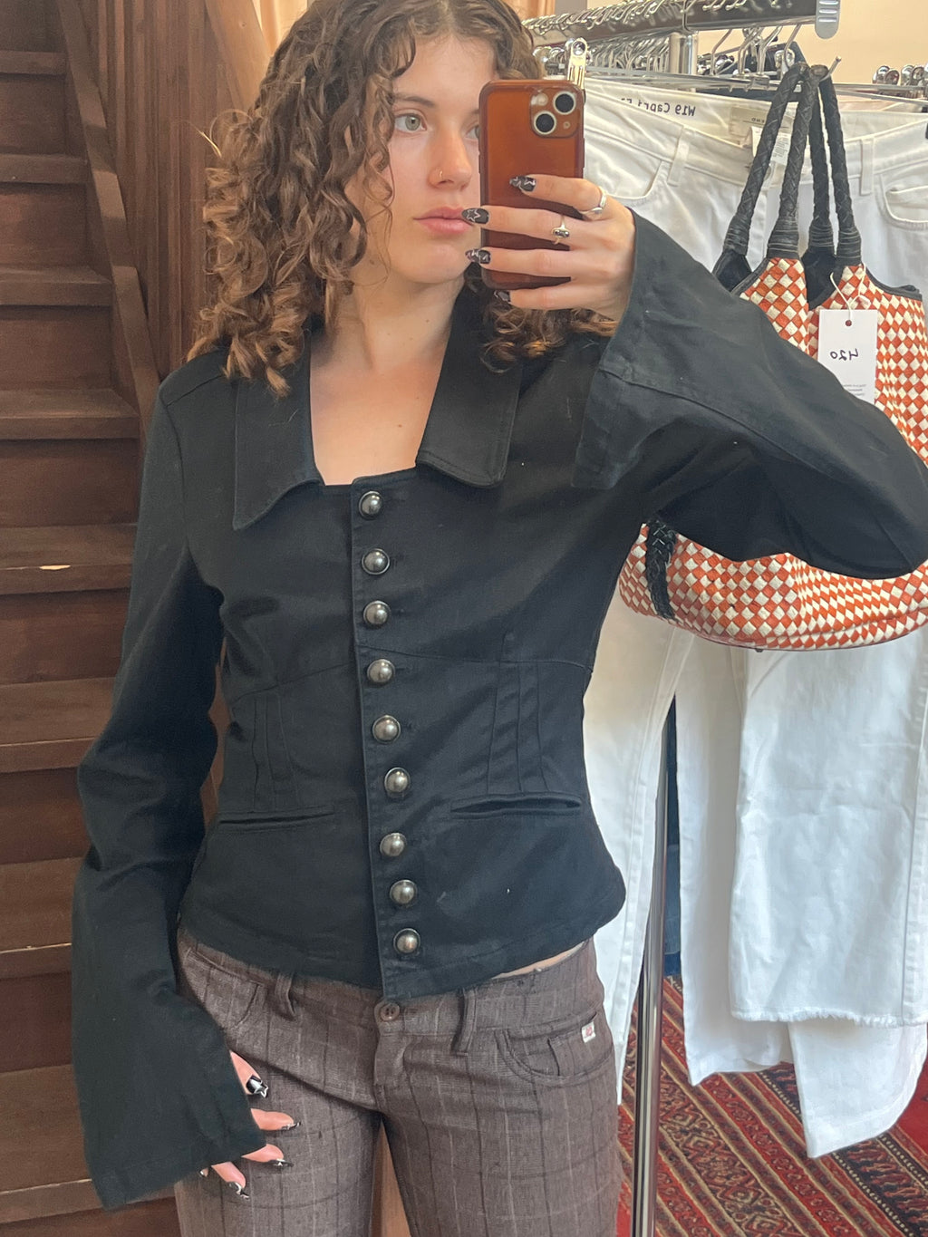 Black Corset Back Blazer Jacket Flare Sleeve Size S