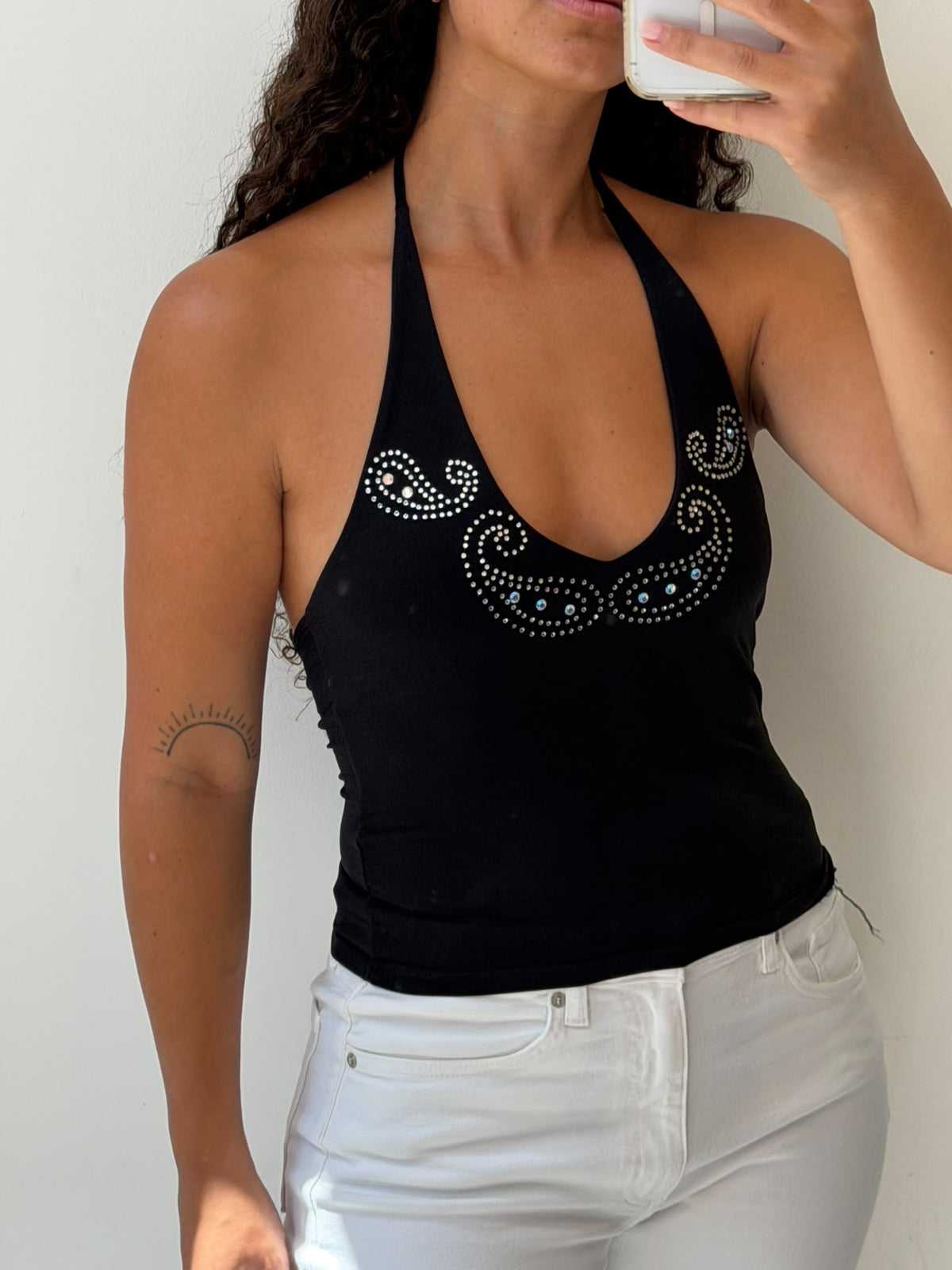 Black halter top with stones details