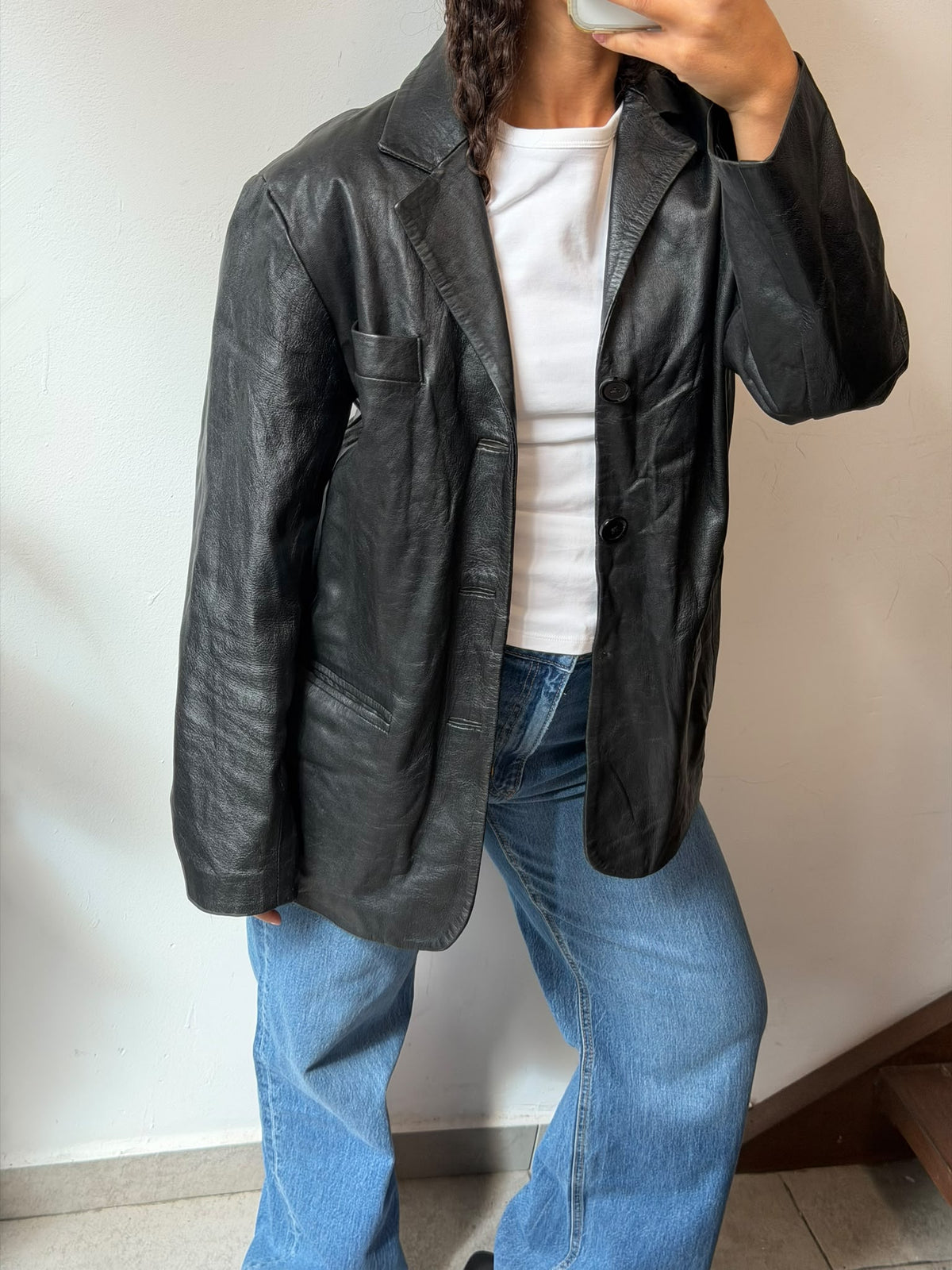 Black Leather Blazer Jacket Size L