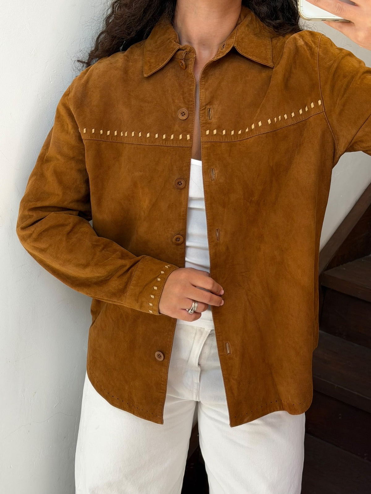 Brown Suede Jacket With Beige Details Size L