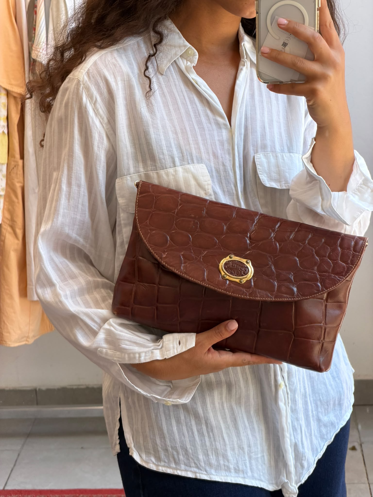 Brown Clutch with gold hardware