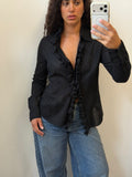 Black Button Up Shirt With Raffles Size M