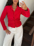 Linen Red Jacket With Yellow Stitching Size S