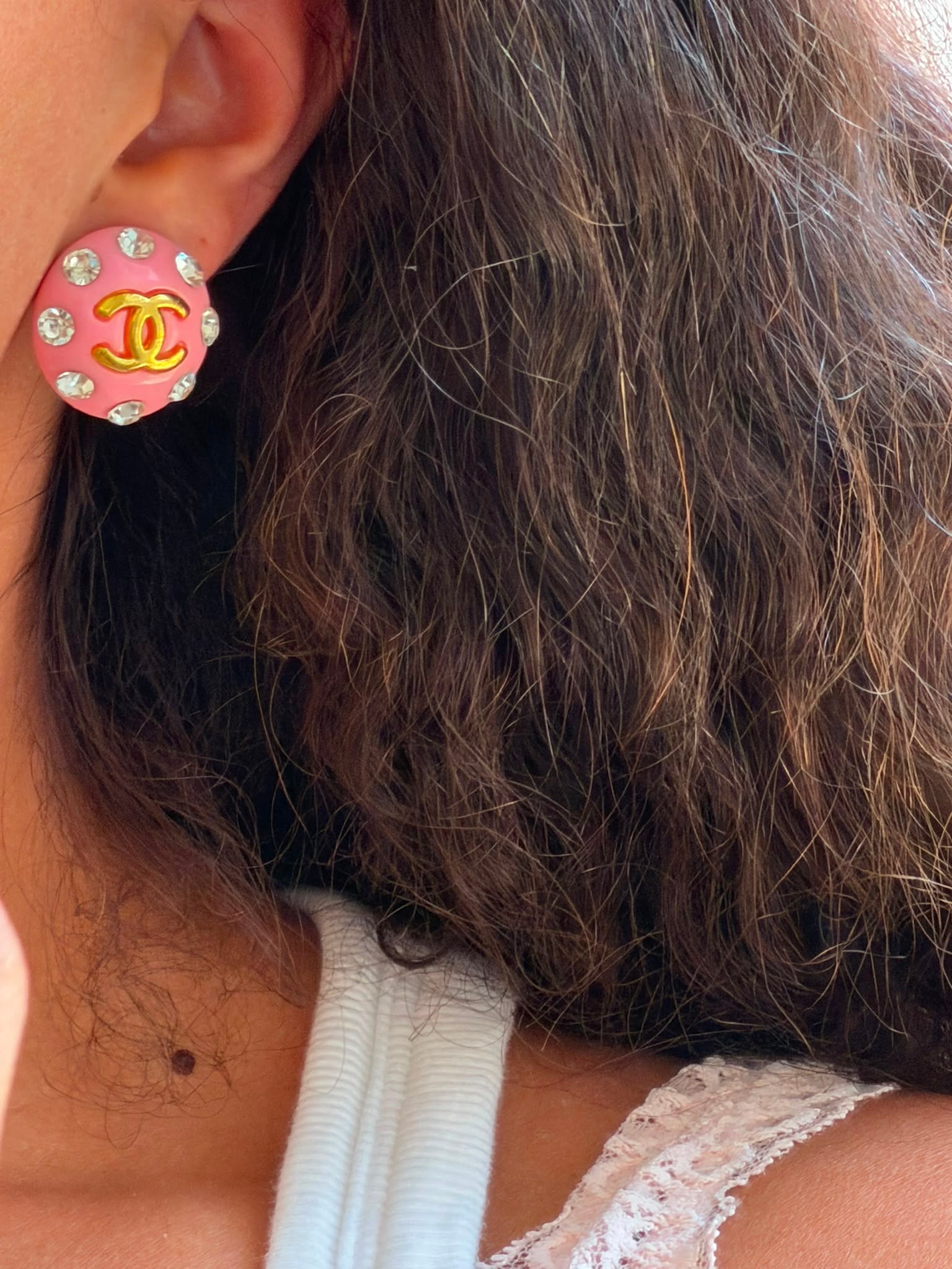Pink Chanel Gold Colored Earrings