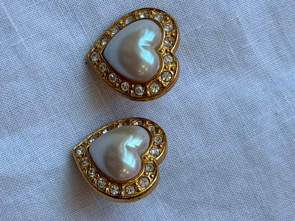 Gold Pearl Colored Heart Earrings
