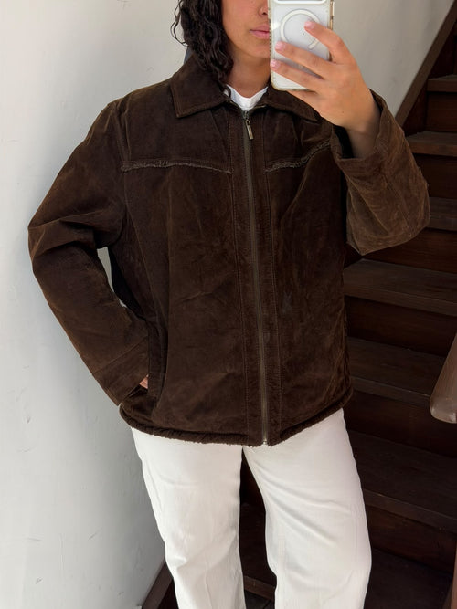 90s Oversized Brown Genuine Suede Jacket Size L