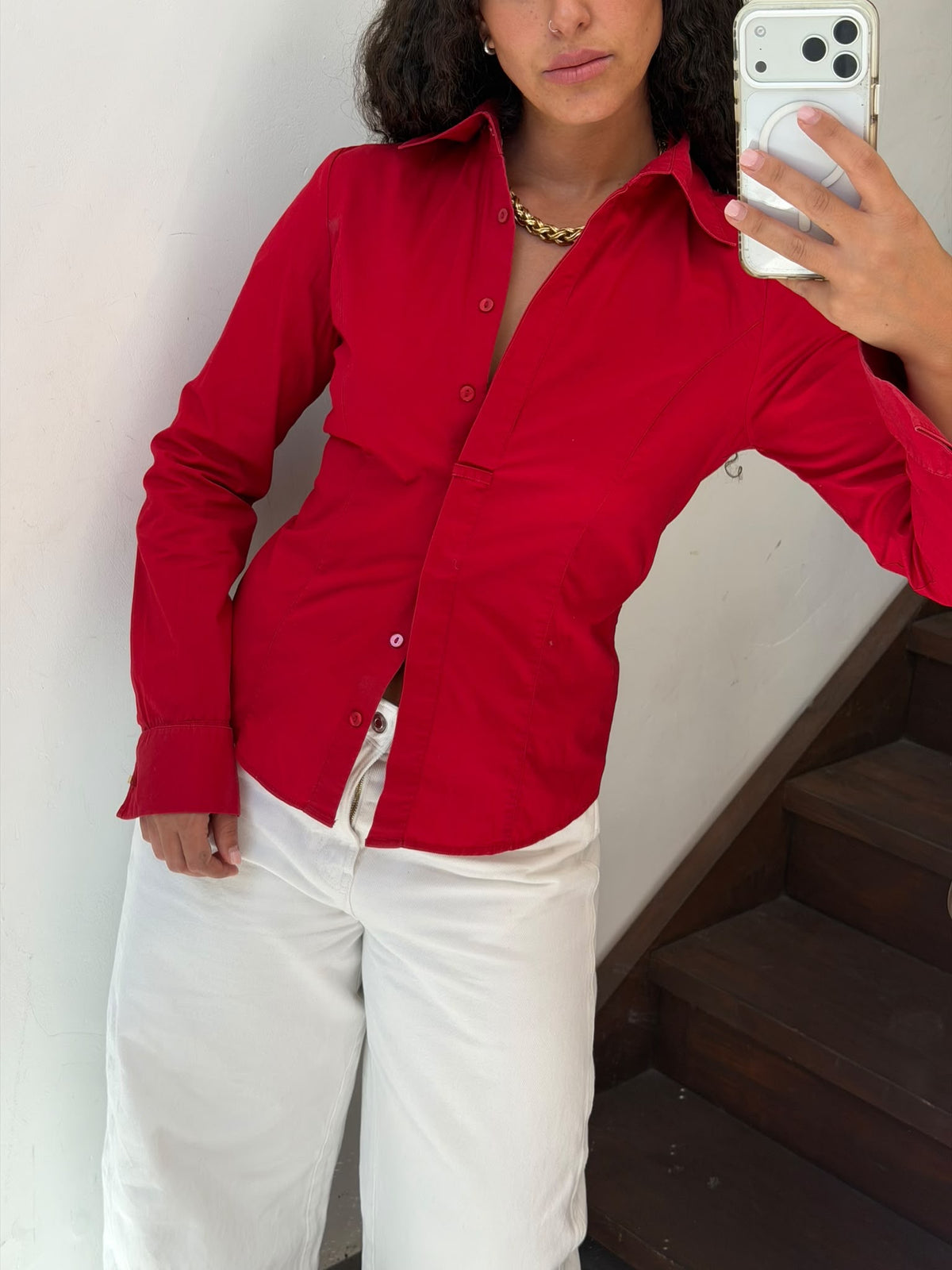 Red Button Up Shirt Size S