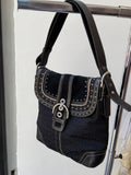Coach Soho Black Signature C Patchwork w/Rivets Shoulder Bag