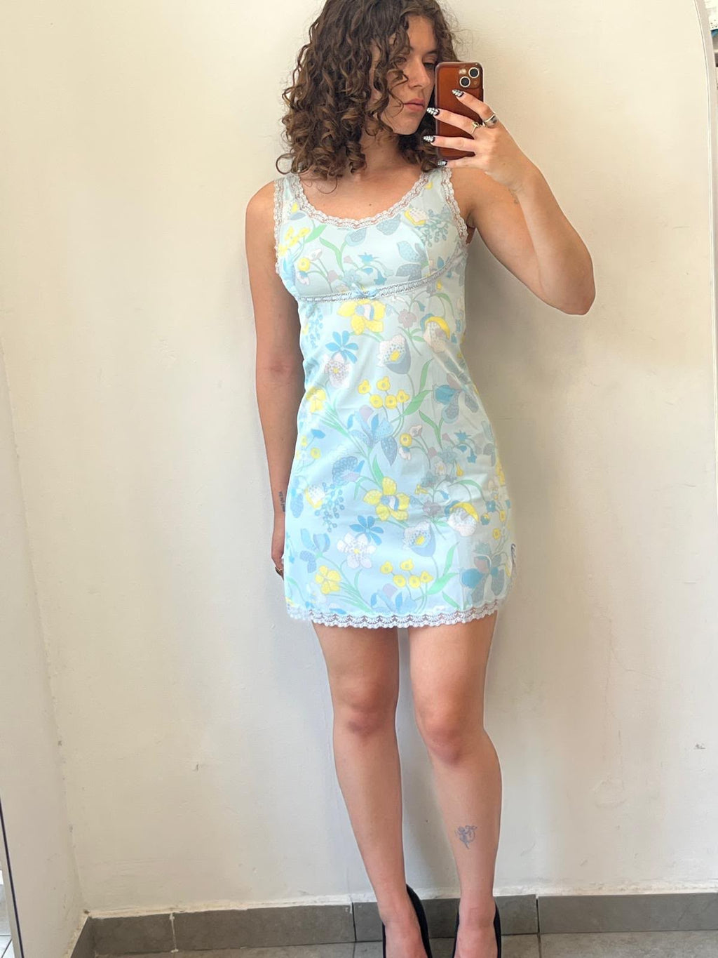 Light Blue Flowery Lingerie Dress S-M