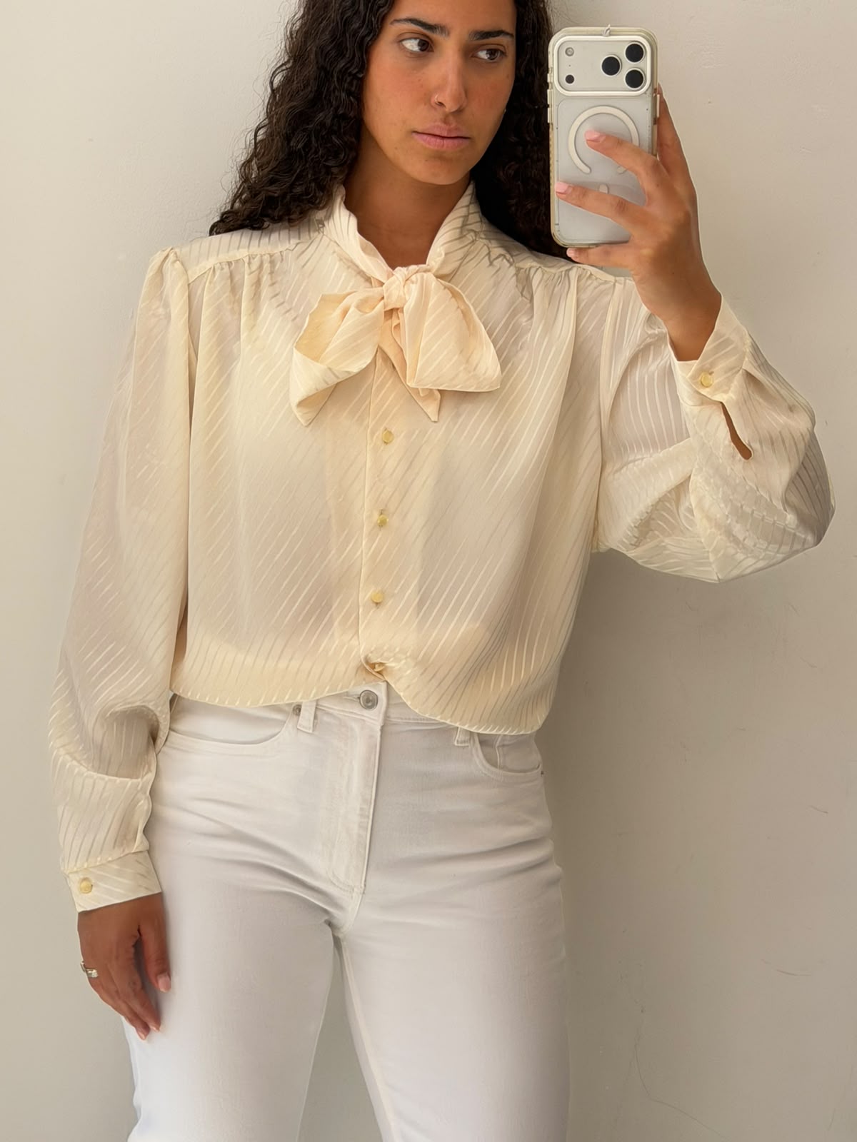Cream button up shirt with a tie size XL
