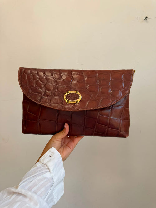Brown Clutch with gold hardware