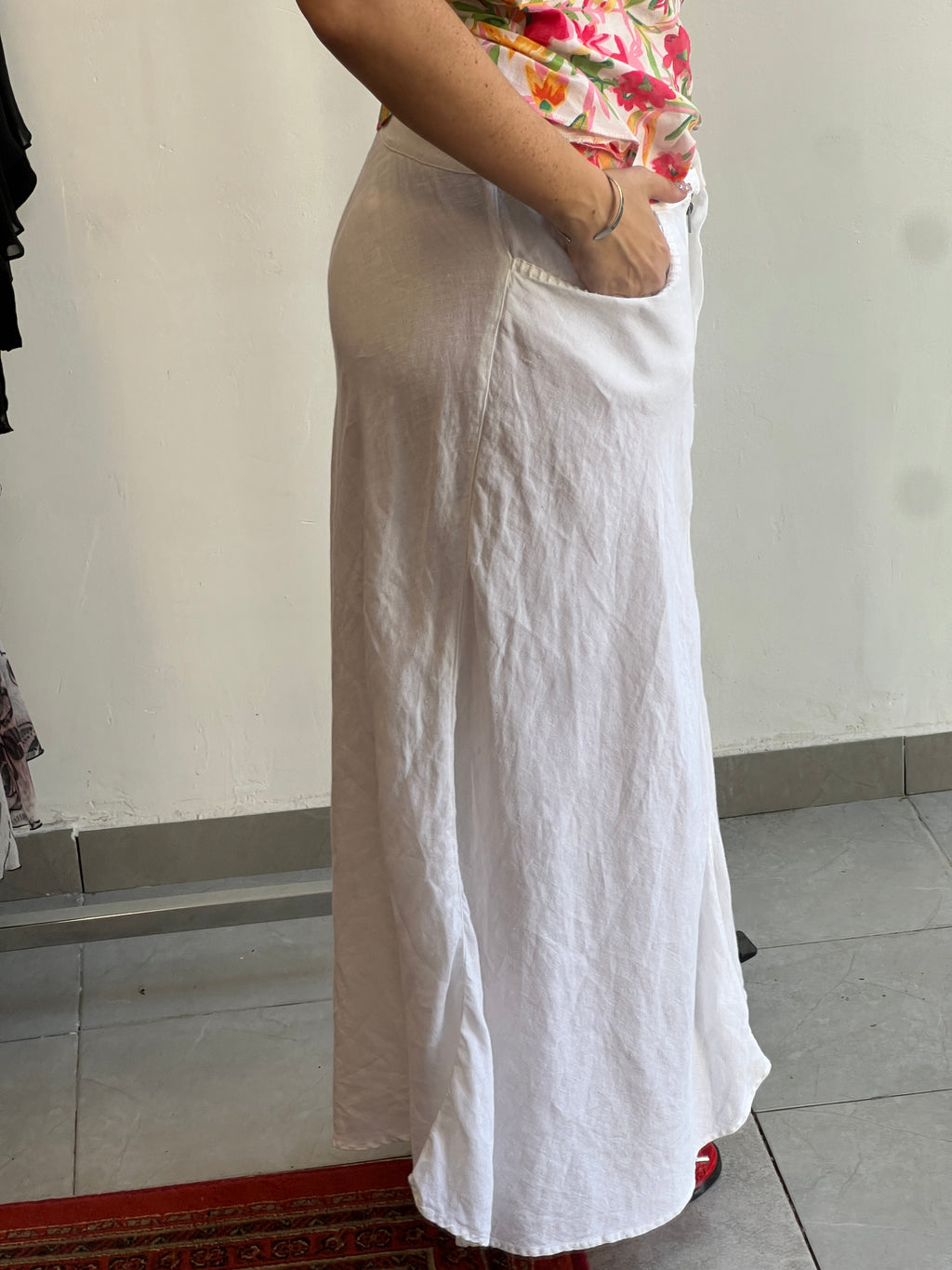 חצאית מקסי פשתן לבנה 40-42
