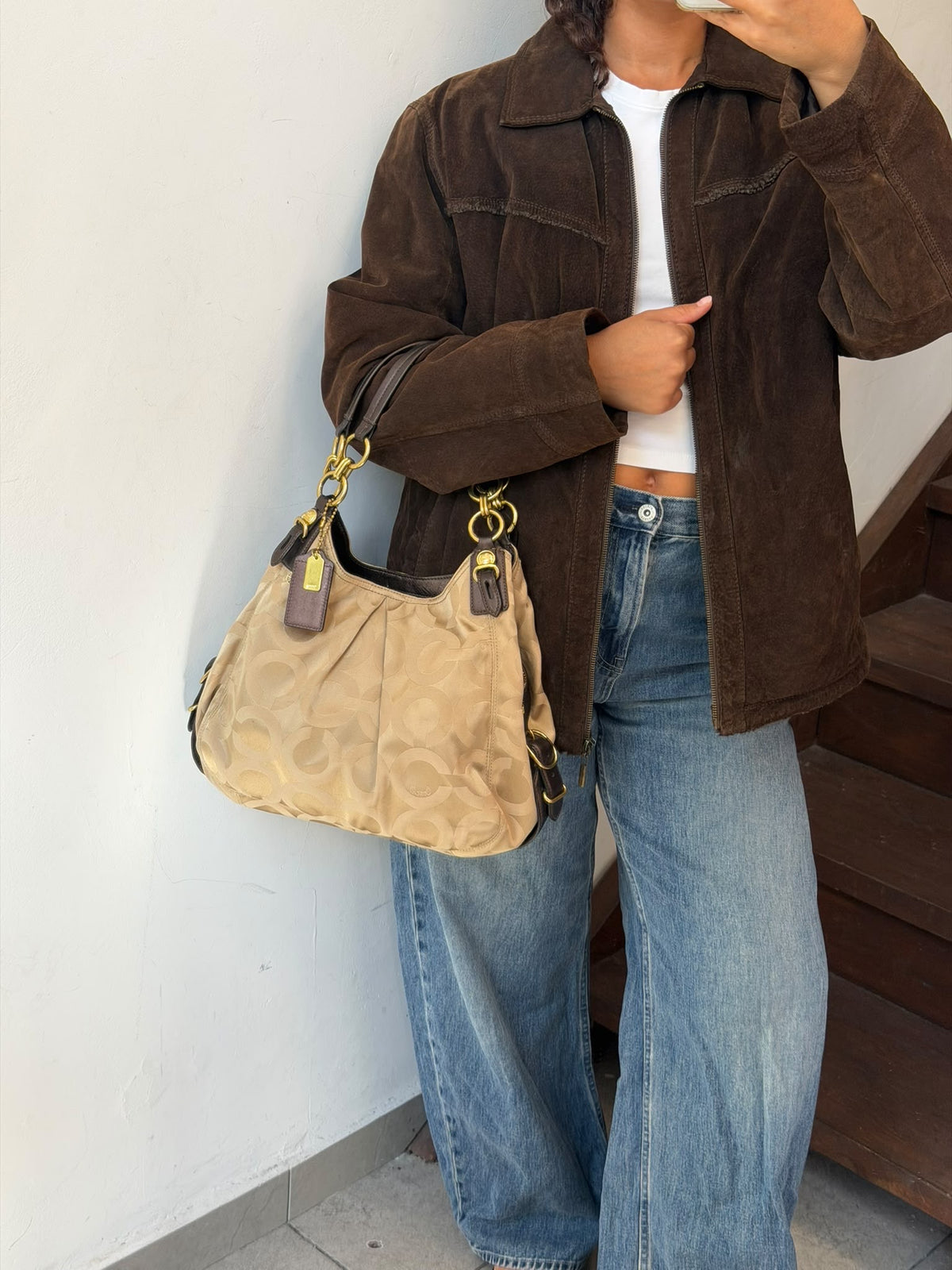 COACH Madison Maggie Signature Op Art Shoulder Bag