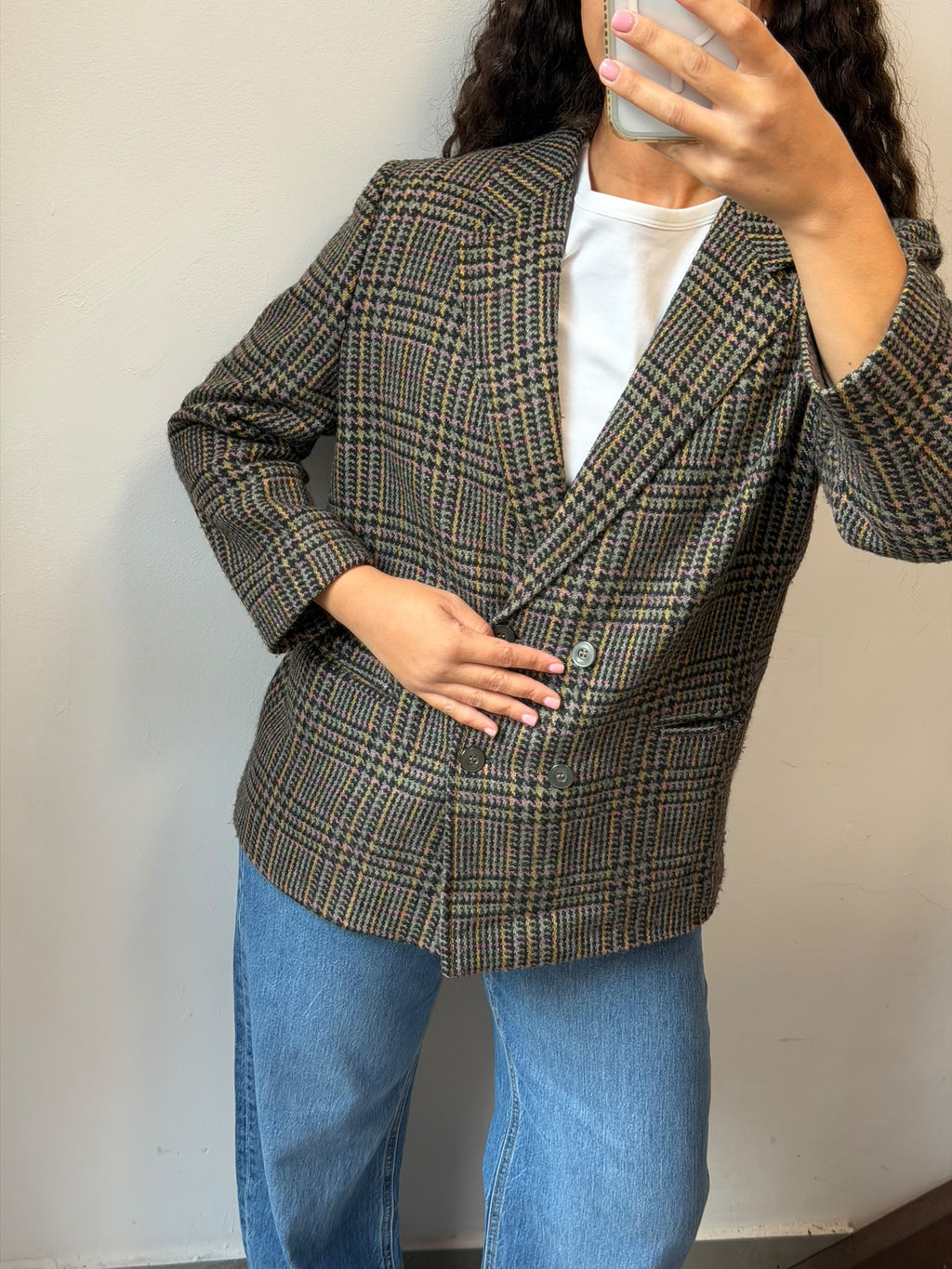 Double Breasted Plaid Blazer Jacket Size M