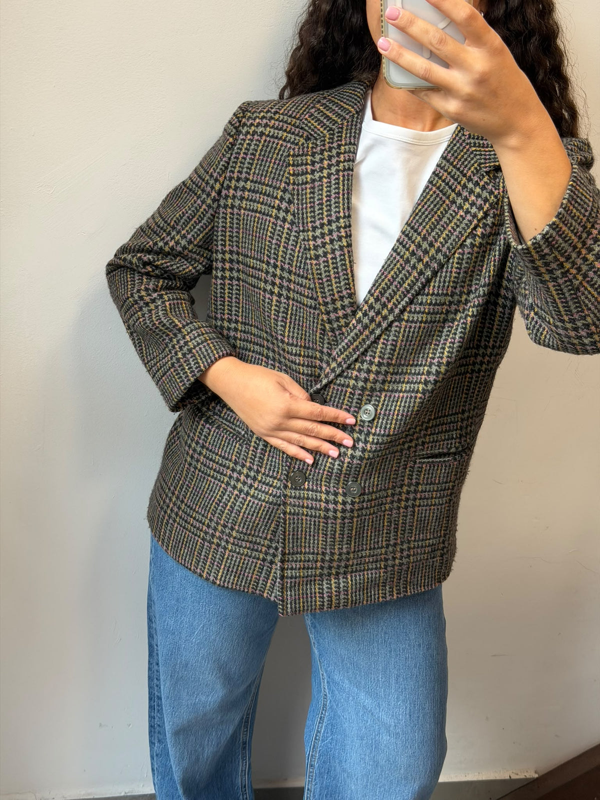 Double Breasted Plaid Blazer Jacket Size M