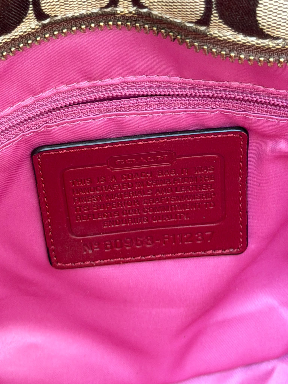 Vintage COACH Signature Hampton Buckle Tote Bag Khaki & Red Leather