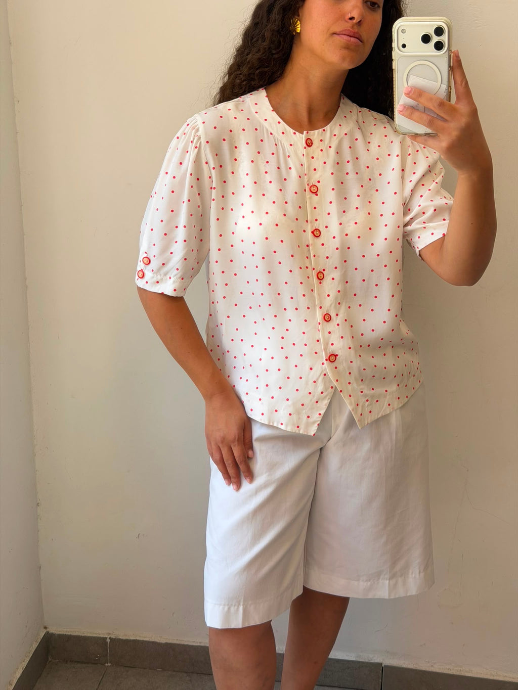 Dotted Botton-up short sleeve shirt L