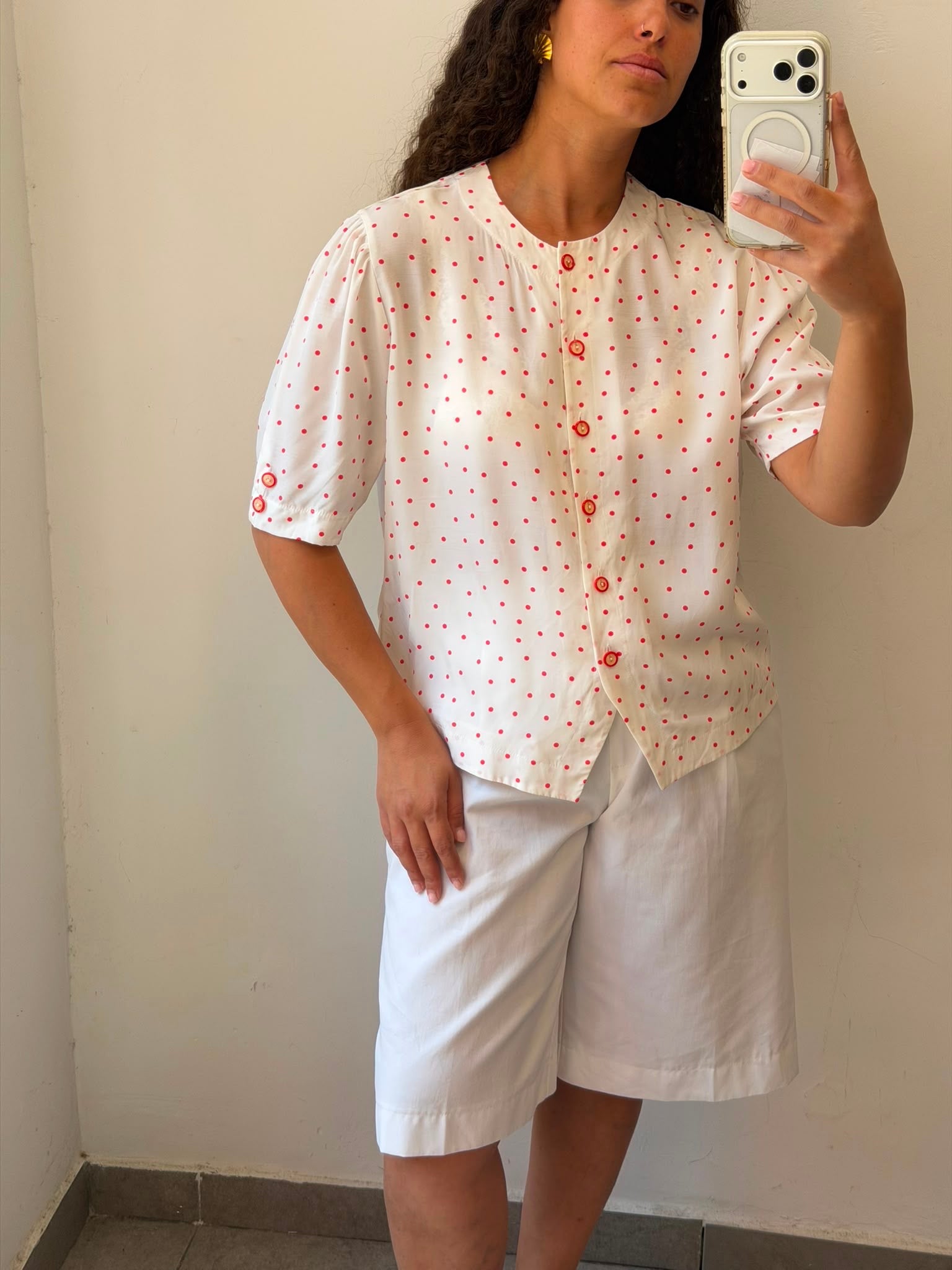Dotted Botton-up short sleeve shirt L