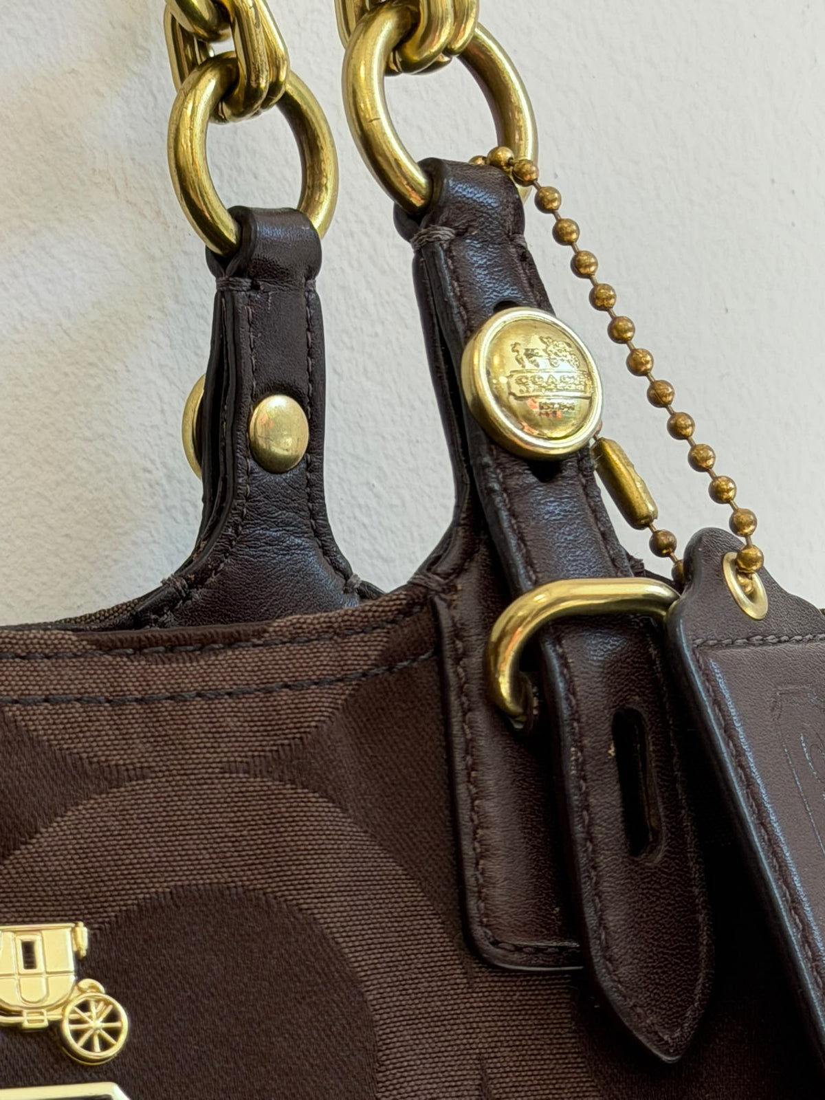 Vintage COACH Signature Tote Bag Dark Brown & Gold Hardware
