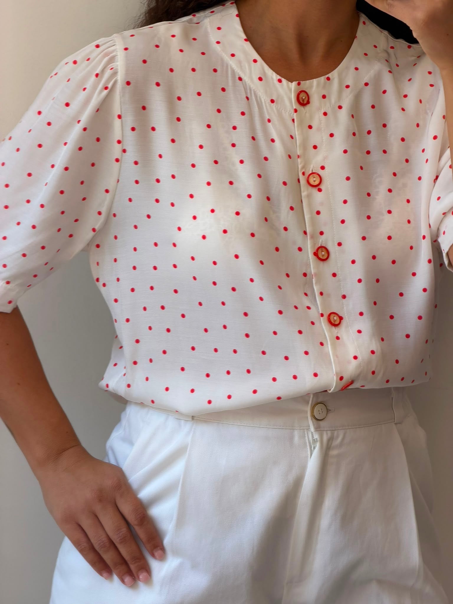 Dotted Botton-up short sleeve shirt L