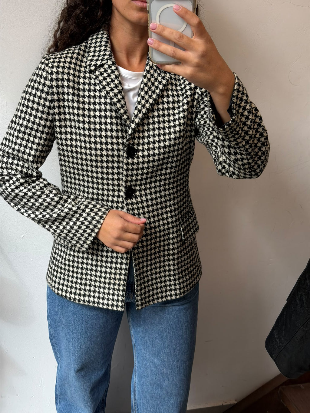 Black & White Plaid Fitted Blazer Jacket Size S