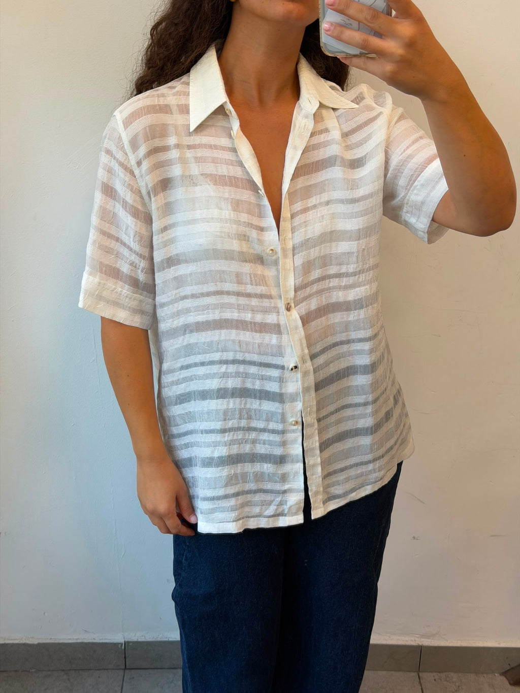 See Through Bottom-up shirt in white L