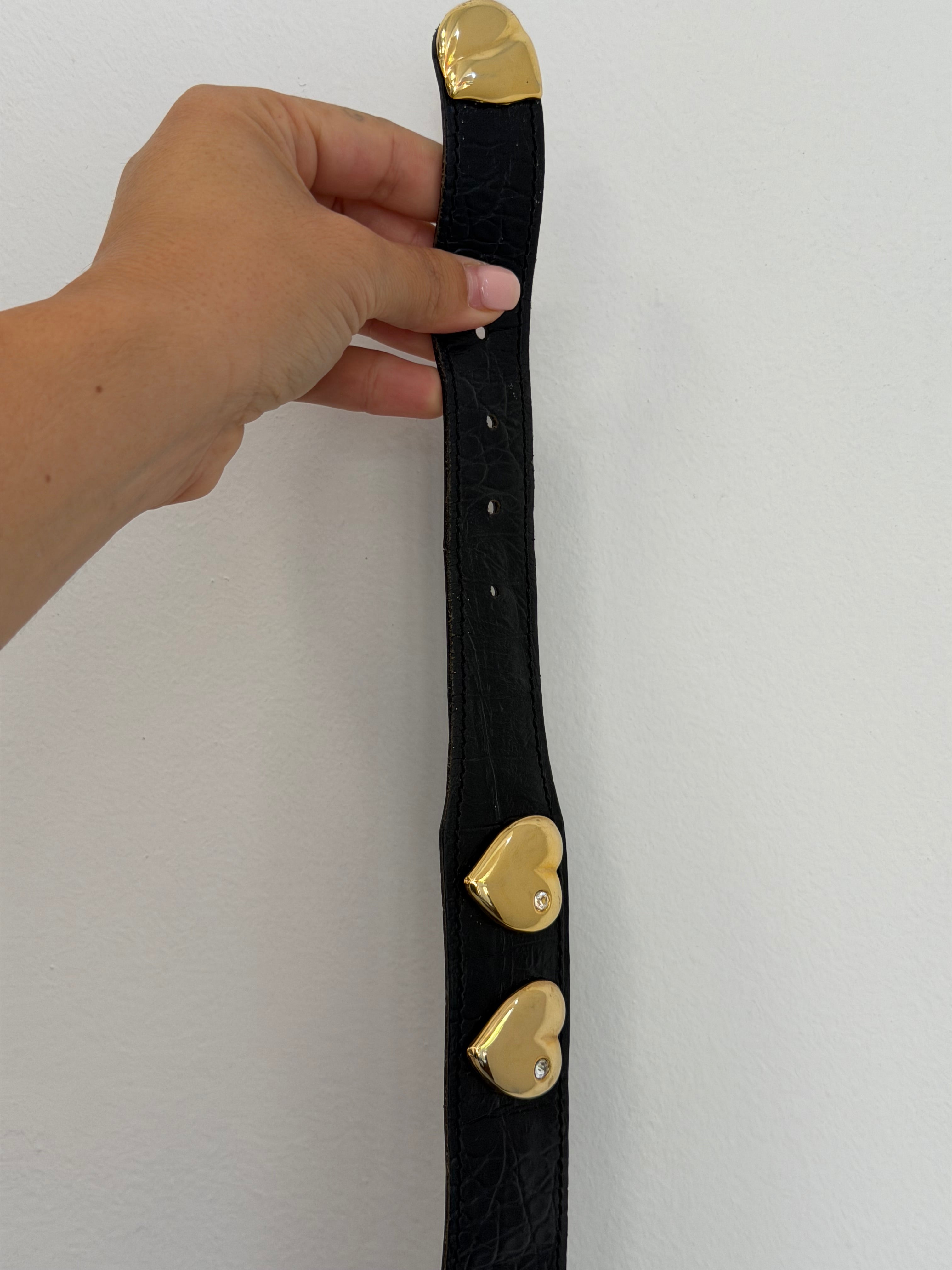 Vintage Black Belt With Chunky Gold Buckle