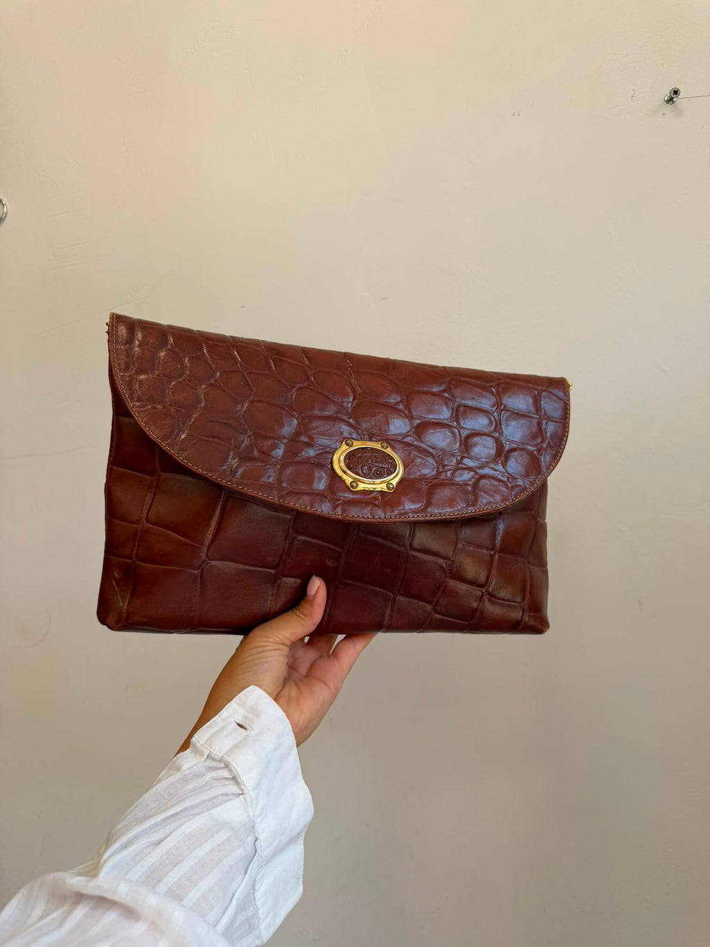 Brown Clutch with gold hardware