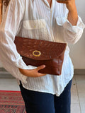 Brown Clutch with gold hardware