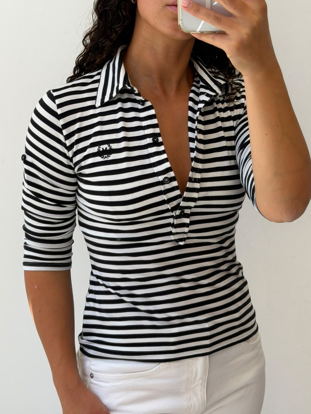 MaxMara black and white striped polo shirt size M