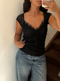 Black Lace Cap Sleeve Top Size S-M