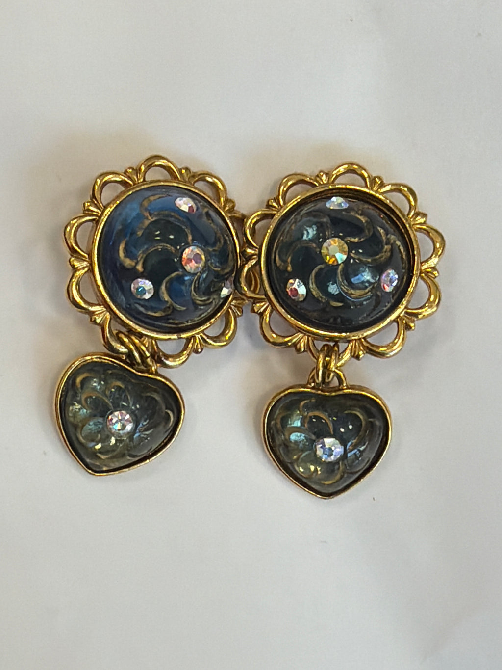 Gold Colored Earrings with Blue enamel