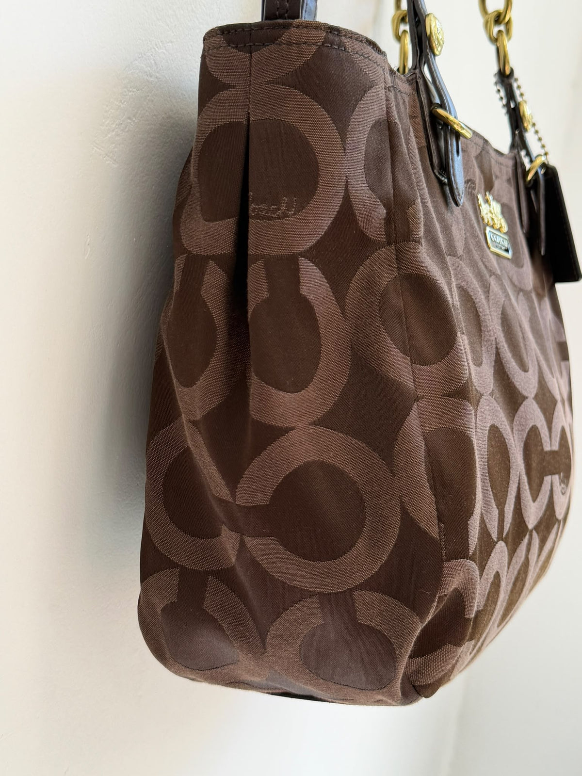 Vintage COACH Signature Tote Bag Dark Brown & Gold Hardware