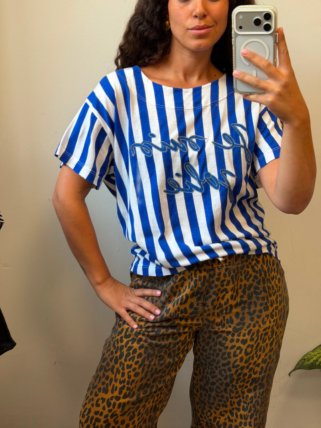 חולצת טריקו בפסים לבן-כחול L-XL