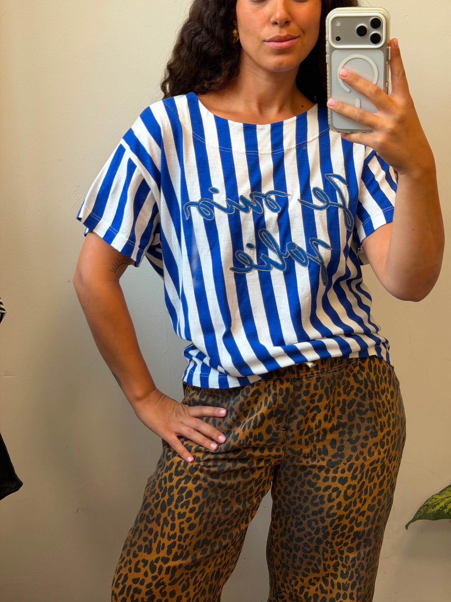 חולצת טריקו בפסים לבן-כחול L-XL