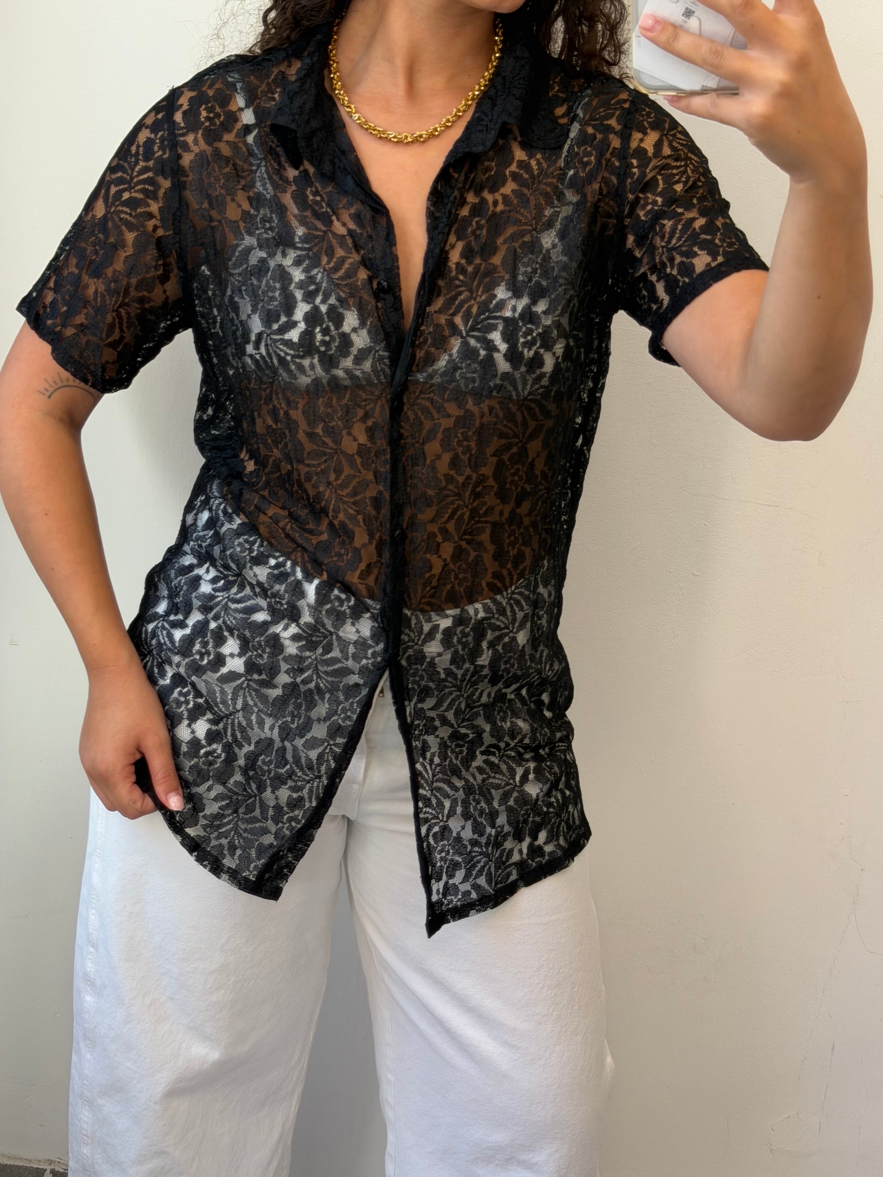 See-Through Lace Top in Black M-L