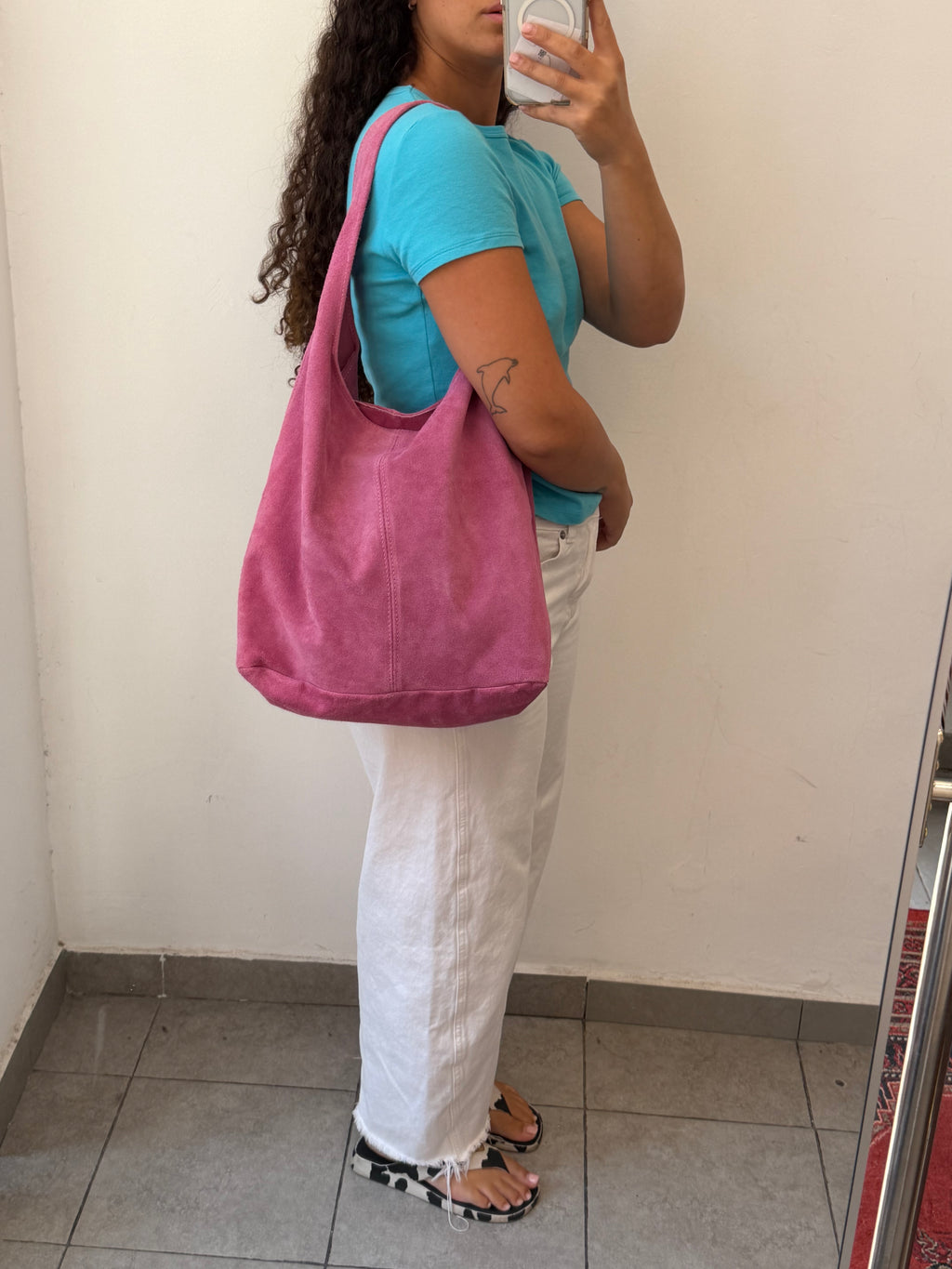Pink Suede Tote Bag